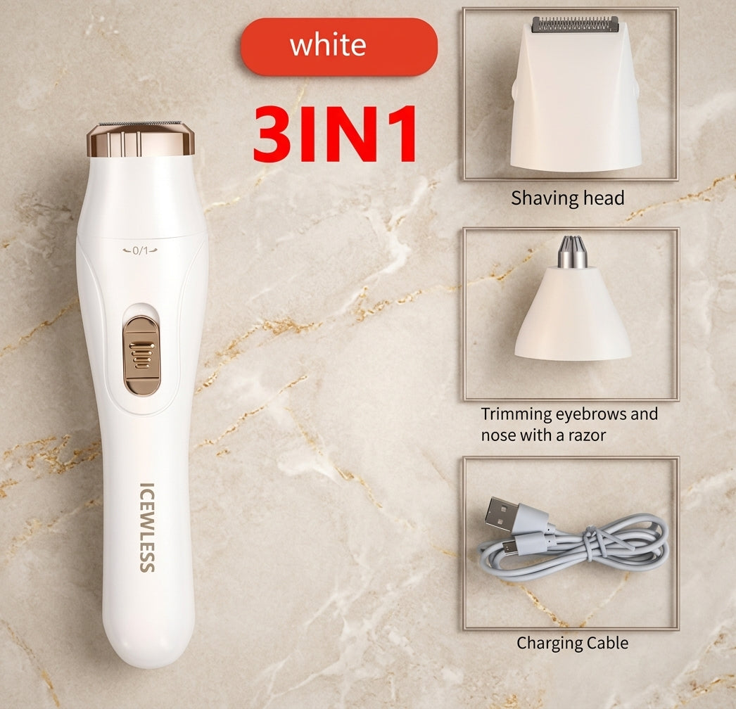 3-in-1 Electric Shaver for Women/Men, Waterproof Rechargeable Body Hair Trimmer