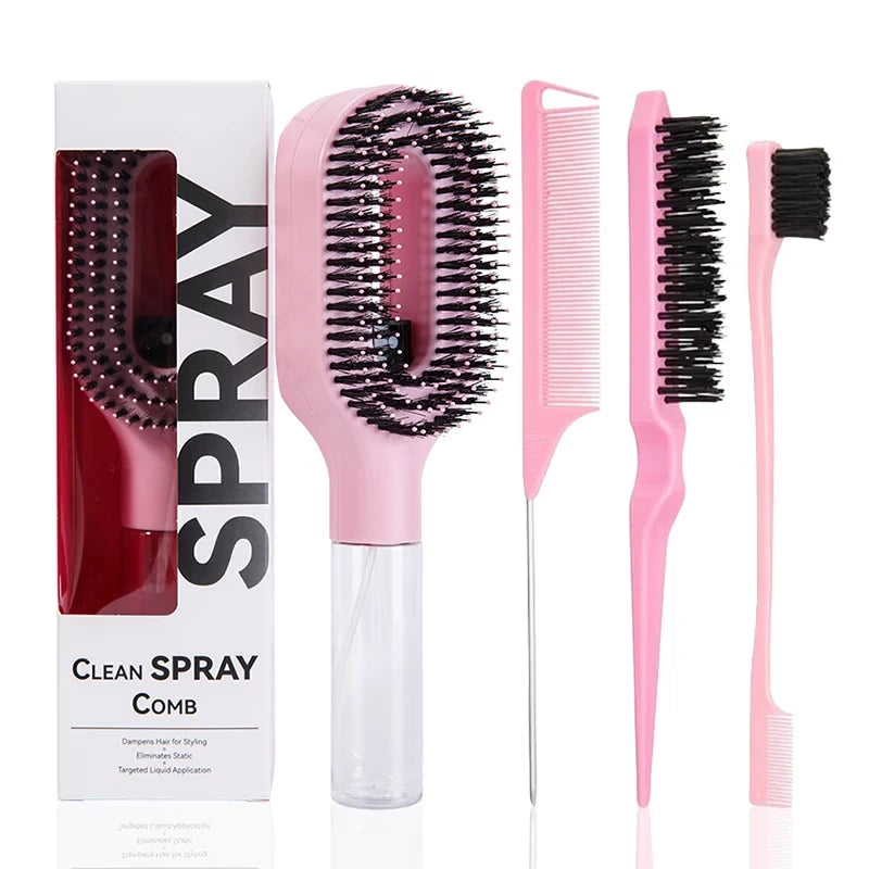 One-Click Spray Detangling Comb, Fine Mist No Dripping Anti-Flyaway Anti-Frizz Spray Styling Brush for All Hair Types