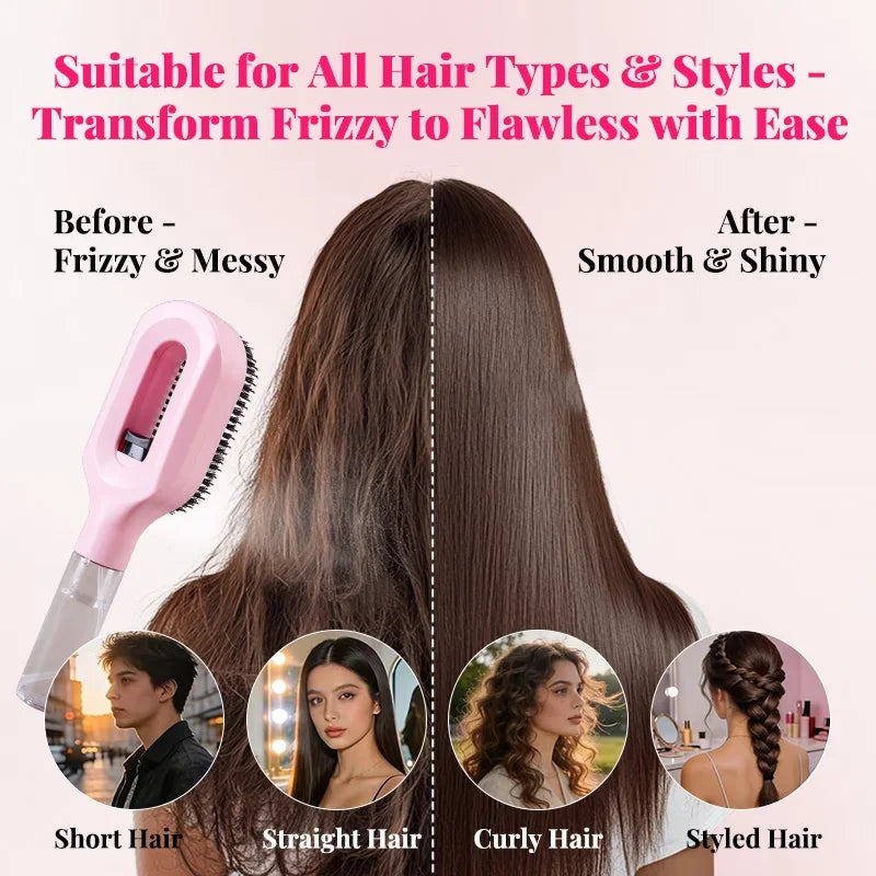 One-Click Spray Detangling Comb, Fine Mist No Dripping Anti-Flyaway Anti-Frizz Spray Styling Brush for All Hair Types