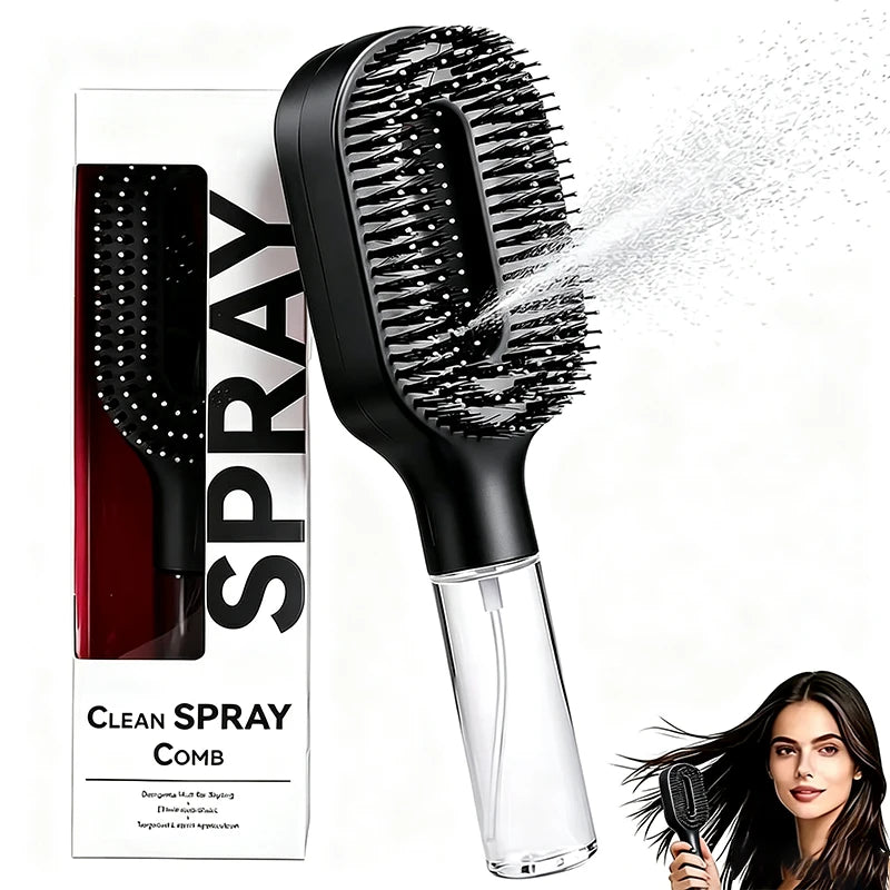 One-Click Spray Detangling Comb, Fine Mist No Dripping Anti-Flyaway Anti-Frizz Spray Styling Brush for All Hair Types