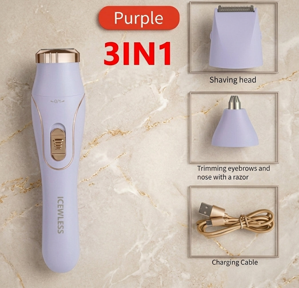 3-in-1 Electric Shaver for Women/Men, Waterproof Rechargeable Body Hair Trimmer