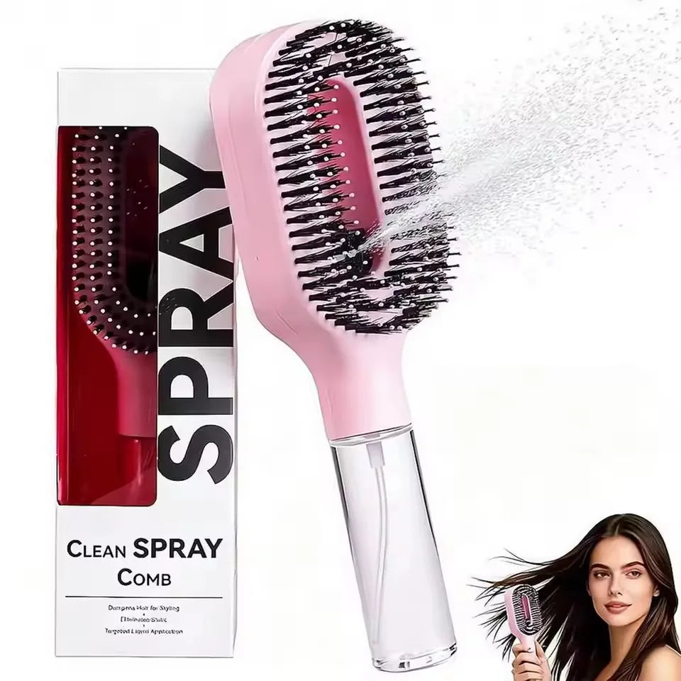 One-Click Spray Detangling Comb, Fine Mist No Dripping Anti-Flyaway Anti-Frizz Spray Styling Brush for All Hair Types