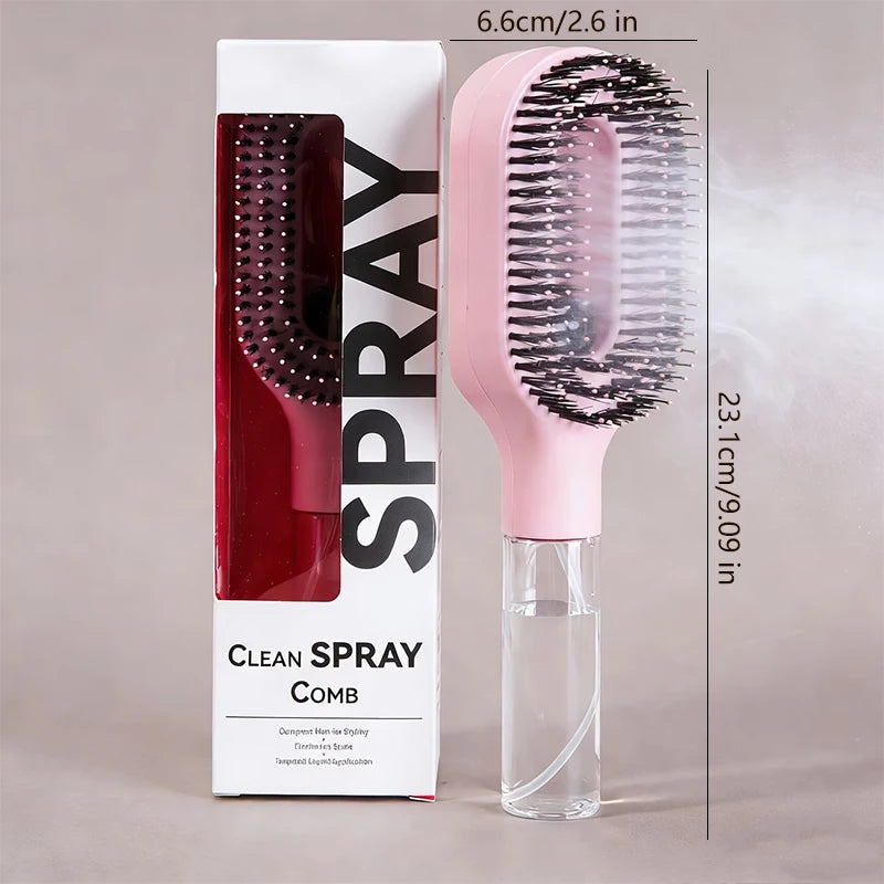 One-Click Spray Detangling Comb, Fine Mist No Dripping Anti-Flyaway Anti-Frizz Spray Styling Brush for All Hair Types